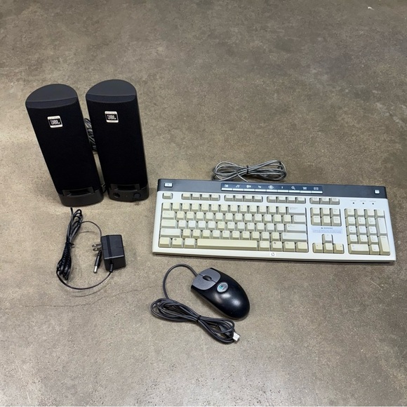 HP Black and Cream Keyboard with Mouse and JBL Speakers - Picture 1 of 13